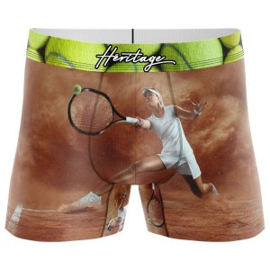 HERITAGE Boxer Homme Microfibre JOUEUSE TENNIS Marron MADE IN FRANCE