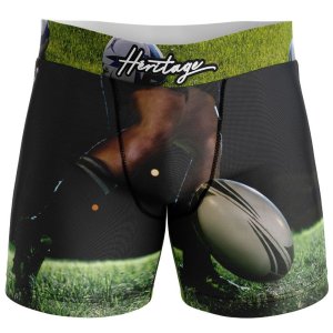 HERITAGE Boxer long Homme Microfibre DROP RUGBY Vert Noir MADE IN FRANCE