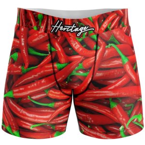 HERITAGE Men Long Microfiber Boxer CHILI PEPPERS Red MADE IN FRANCE