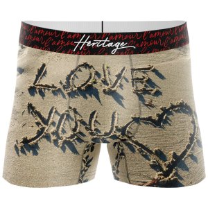 HERITAGE Boxer Homme Microfibre LOVE YOU SABLE Beige MADE IN FRANCE