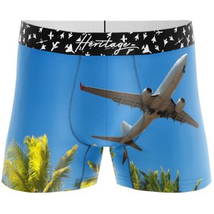 HERITAGE Men Microfiber Boxer TAKEOFF PALM TREES Blue MADE IN FRANCE