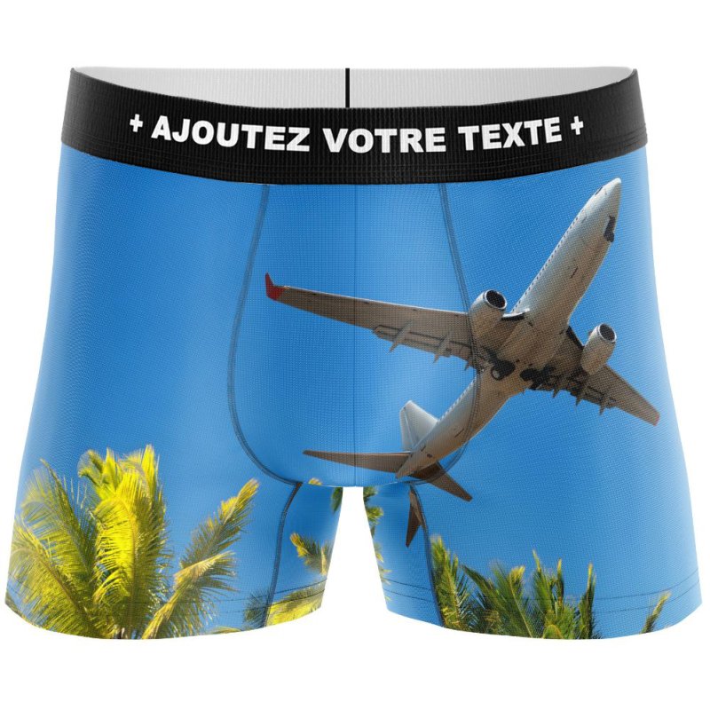 HERITAGE Men Microfiber Boxer TAKEOFF PALM TREES Blue MADE IN FRANCE