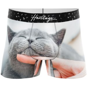 HERITAGE Boxer Homme Microfibre CHAT CALIN DOIGT Gris MADE IN FRANCE