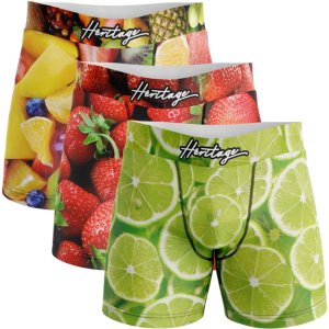 HERITAGE Pack 3 Boxers longs Homme Microfibre FRAISE CITRONVERT MULTIFRUITS MADE IN FRANCE