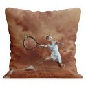 HERITAGE Housse Coussin 40x40 cm Microfibre JOUEUSE TENNIS Marron MADE IN FRANCE