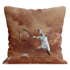 HERITAGE Housse Coussin 40x40 cm Microfibre JOUEUSE TENNIS Marron MADE IN FRANCE
