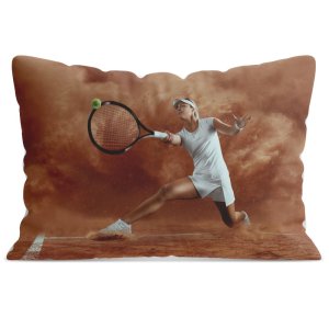 HERITAGE Housse Coussin 40x60 cm Microfibre JOUEUSE TENNIS Marron MADE IN FRANCE