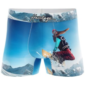 HERITAGE Boxer Homme Microfibre SNOWBOARDEUSE Bleu Blanc MADE IN FRANCE