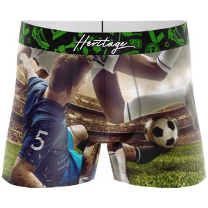 HERITAGE Boxer Homme Microfibre TACLE FOOTBALL Bleu Vert MADE IN FRANCE